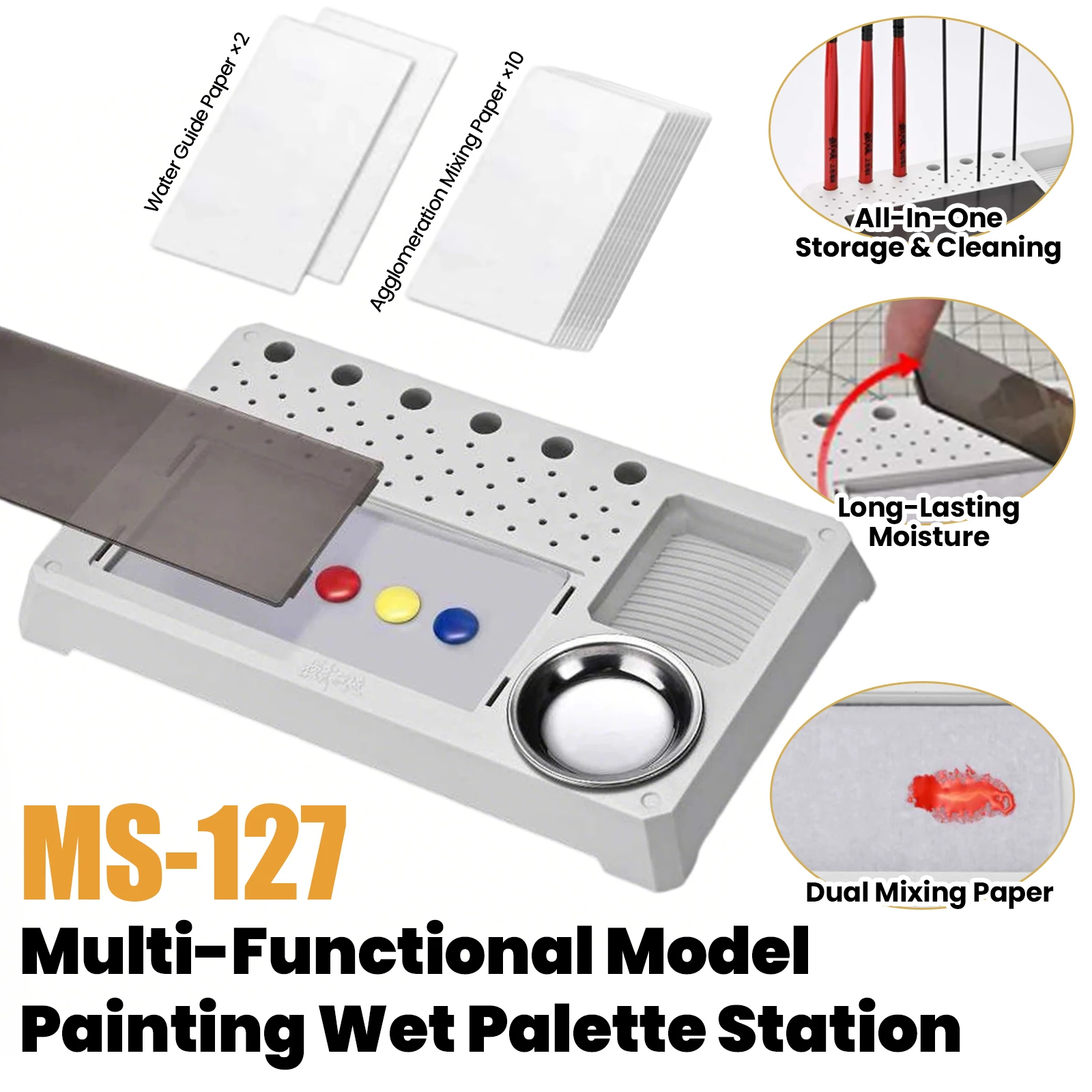 

MSWZ MS127 Палитра для ручной росписи с отсеком для кистей и функцией сохранения влажности для хобби, моделирования Gundam и DIY-проектов