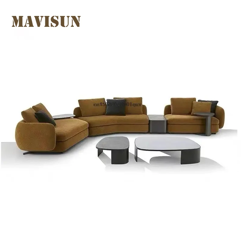 Nordic Style Sofa Combination For Large Apartment Compfortable Fabric Living Room Furniture 3-Seat Couch Simplicity Shaped Sofa