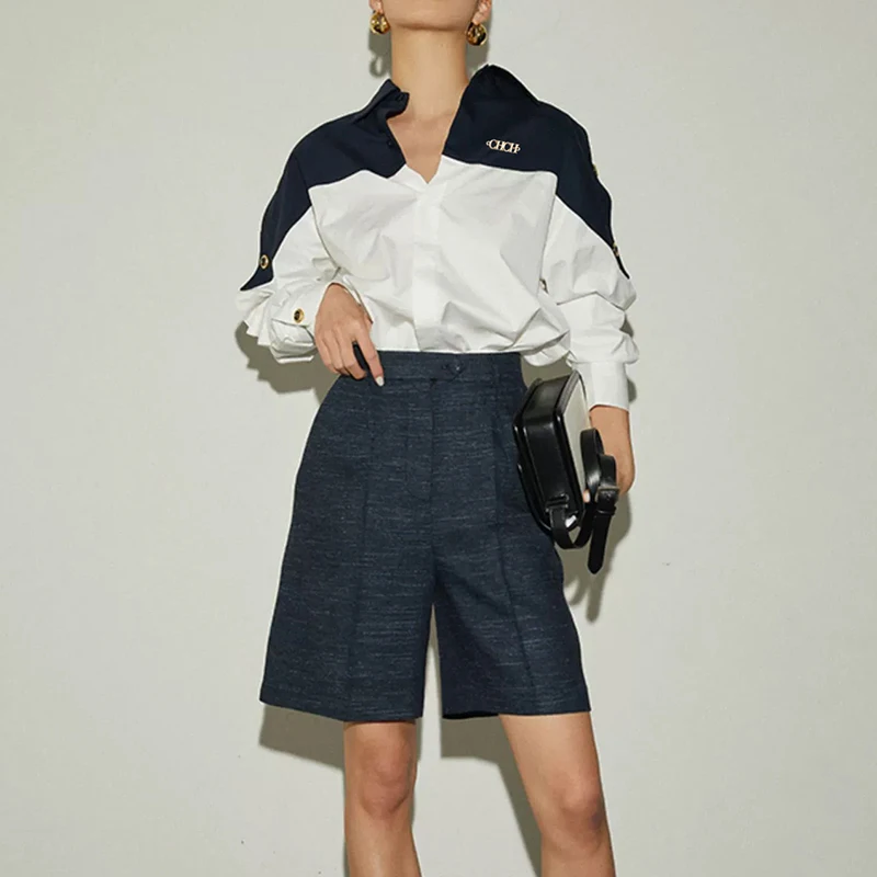 SMVP Zomer Merkontwerp Patchwork damesblouses Temperament Sense Shirt met lange mouwen Mode 3-kleuren contrastoverhemd Tops Shirt