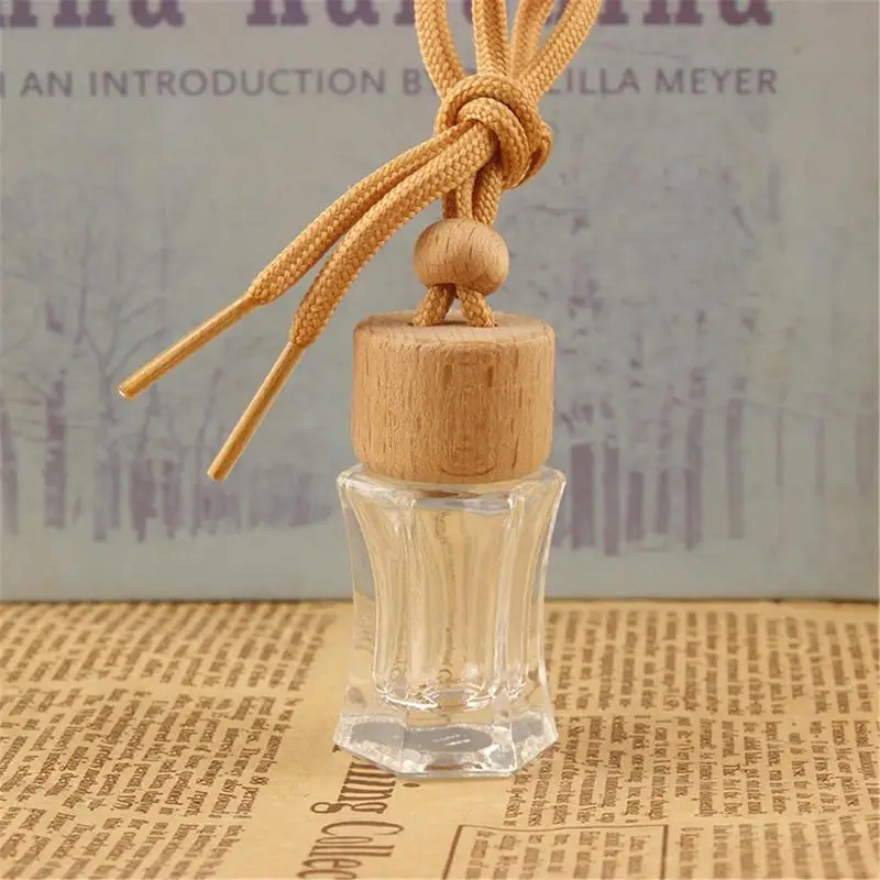 Car Air Freshener Perfume Bottle Car Aromatherapy Essential Oil Empty Bottle Car Hanging Diffuser Bottle Pendant With Wooden
