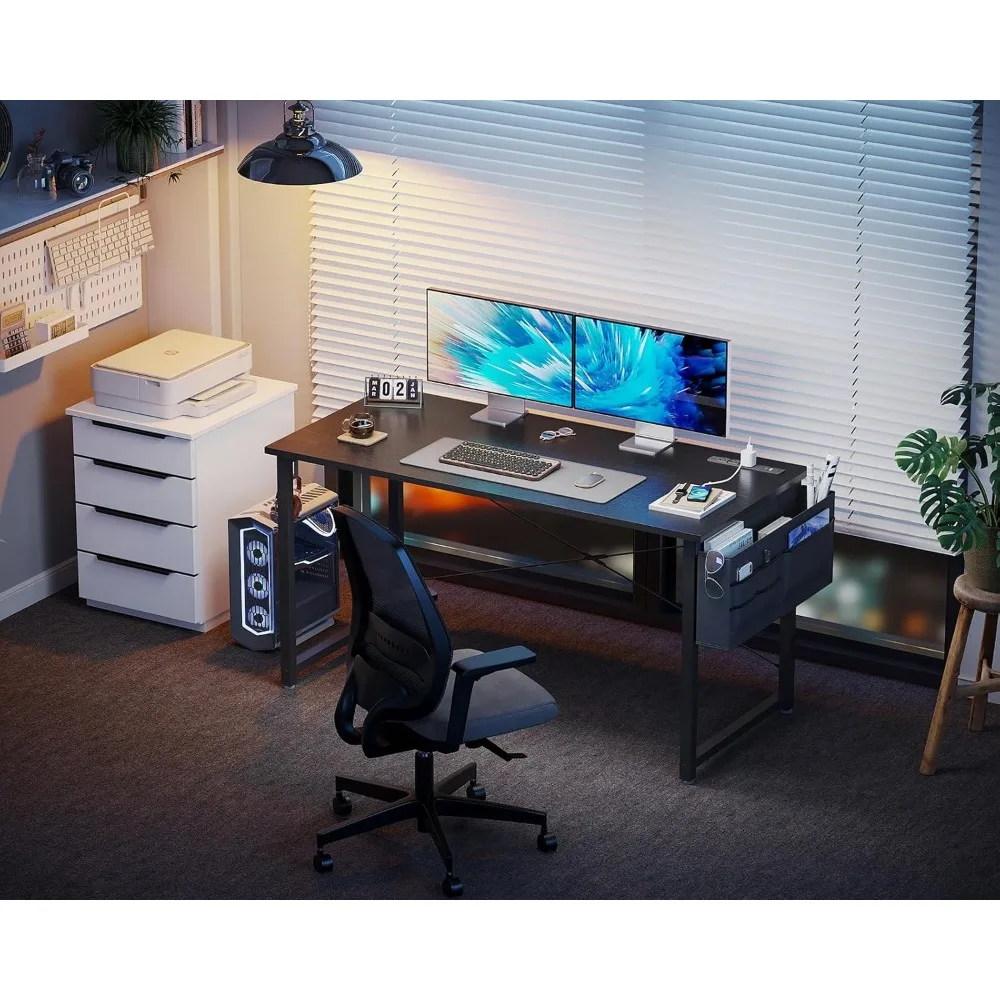 Small Desk with Power Outlets and USB Port Computer Desk for Home Office Gaming Simple Modern Style Writing Desks with Storage