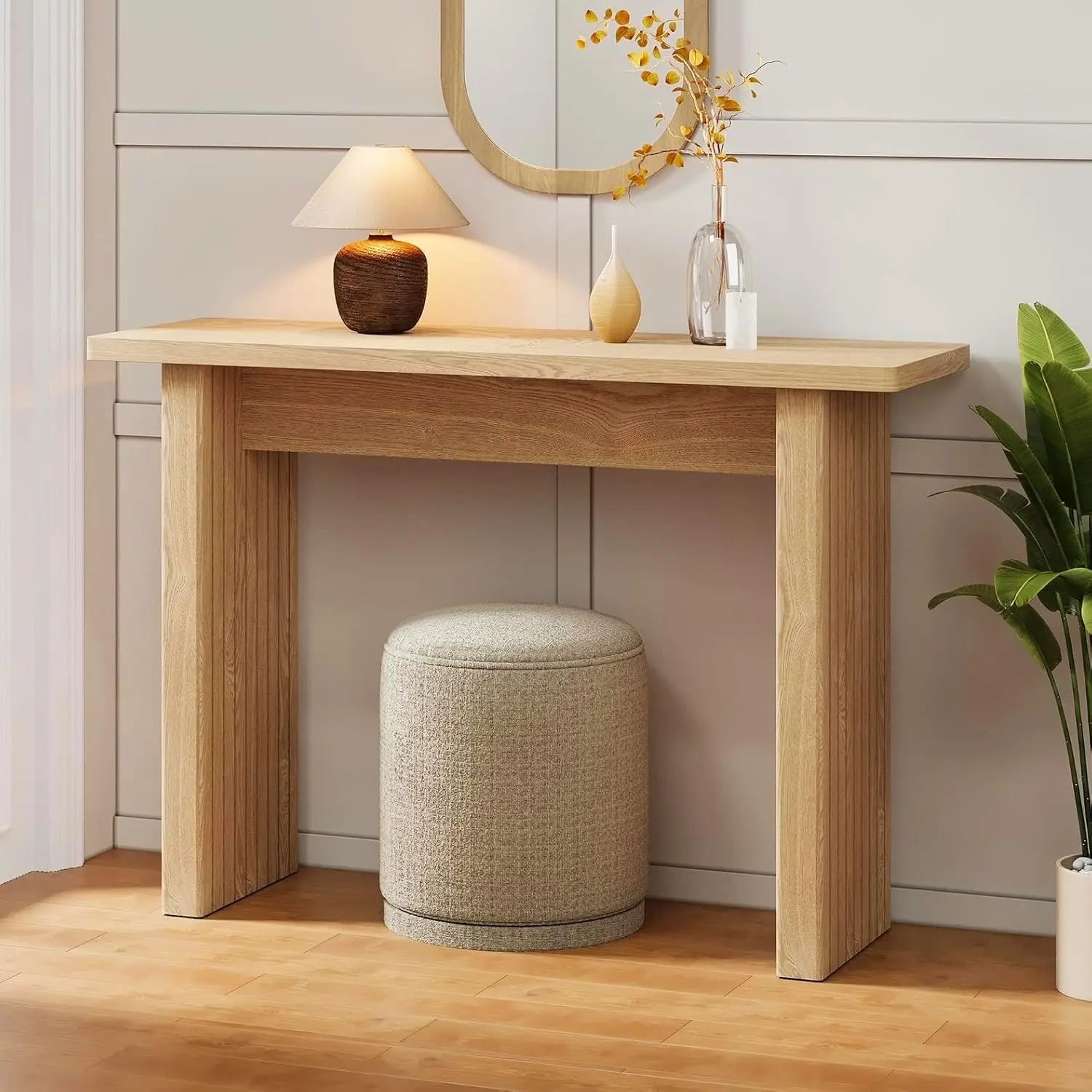 Fluted Narrow Console Table, Modern Skinny Wood Entryway Table for Behind Sofa, Hallway Foyer Living Room, 43.3