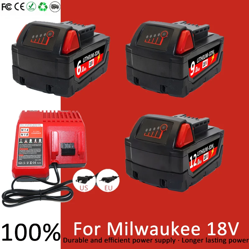 6000mAH/12000mAH For Milwaukee M18 18V Replacement For Milwaukee M18B5 XC Li-ion battery 48-11-1815 2604-20 48-11-1850 charger