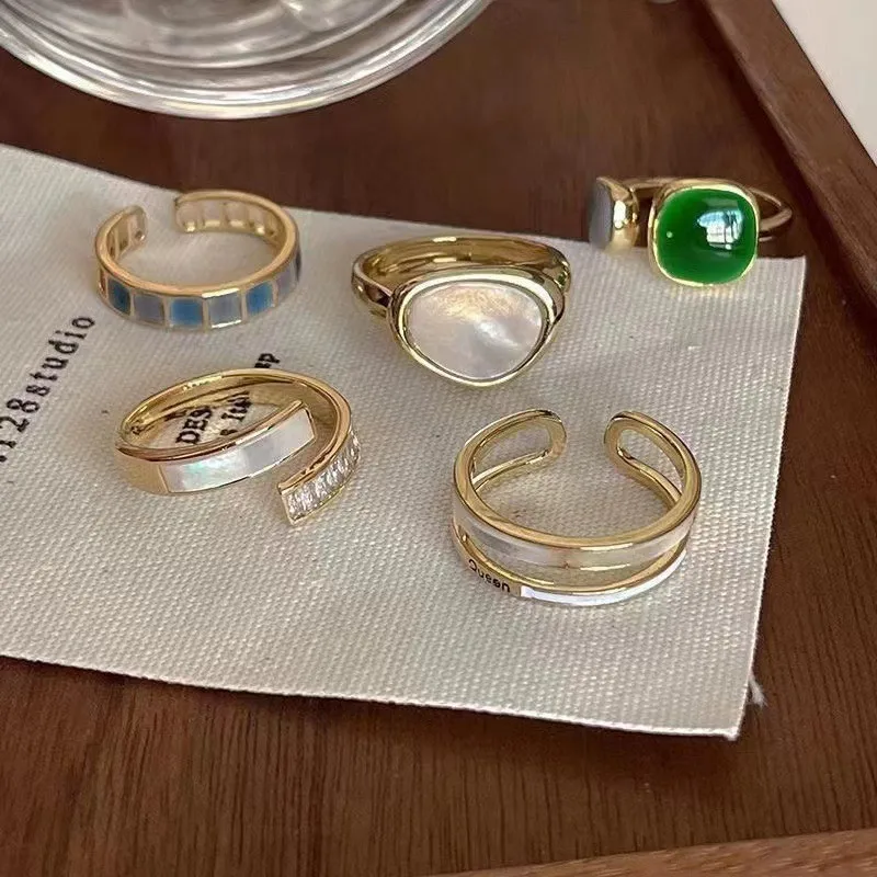 1Pcs Hot Selling Cold Style Emerald Ring Six Piece Set with Personalized Design and High-End Feel, Adjustable Opening Bracelet