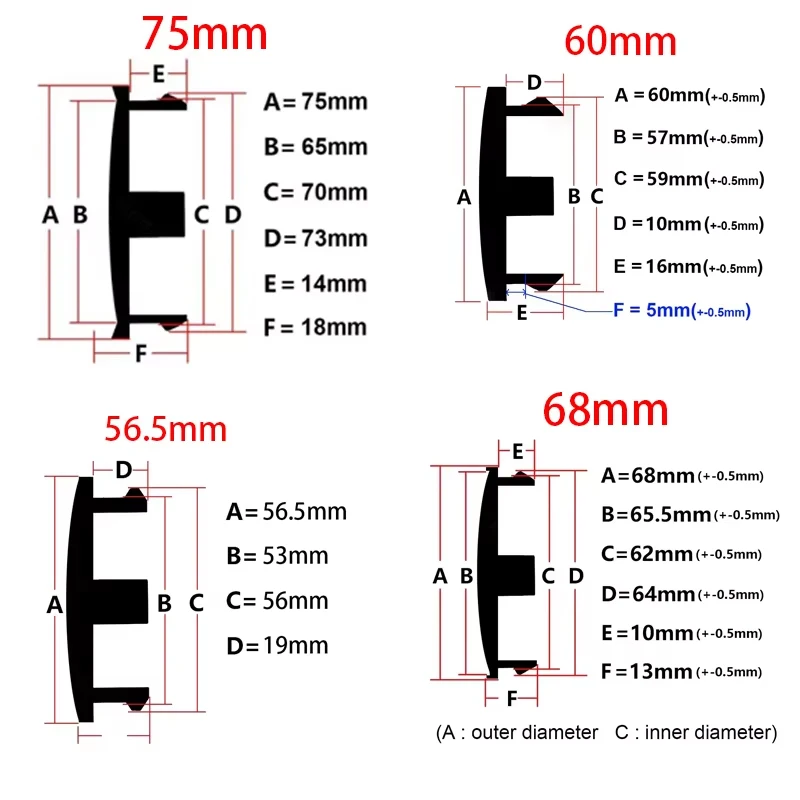 75mm 68mm 60mm 56,5mm 56mm Auto-Radnabenabdeckung aus ABS in Schwarz oder Silber, Zubehör für Radkappen und Radnaben – Detail 1