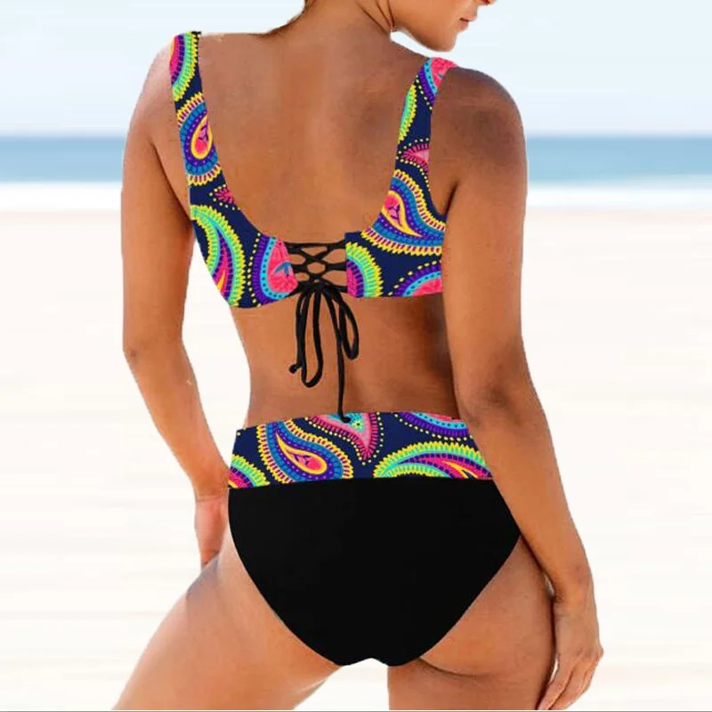 Summer Women\'s High Waist Swimsuit Two-piece Bikini Suit Women\'s Tight Sexy Swimsuit Beachwear New Design Printing Print Bikini