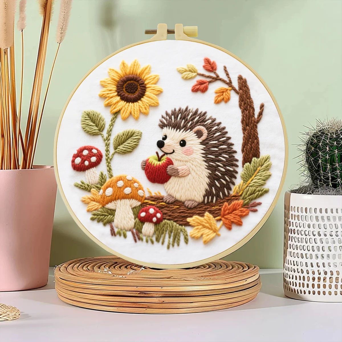 1 Stück 20X20CM/7,87 Zoll Ein Niedlicher Kleiner Igel Stickerei Starter-Kit DIY-Set Handwerk Malerei Nähen Kunst Nadelkunst – Detail 1