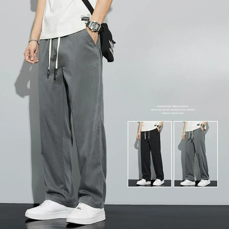 

Повседневные новые мужские универсальные брюки Y2k 2024, летнее новое поступление, модные прямые спортивные брюки из ледяного шелка большого размера, свободные эластичные брюки