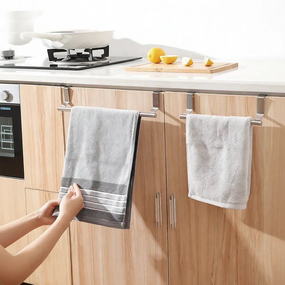Stainless Steel Punch Free Towel Rack Bathroom Organizer Cabinet Hanging Rail Kitchen Storage Holder Accessory