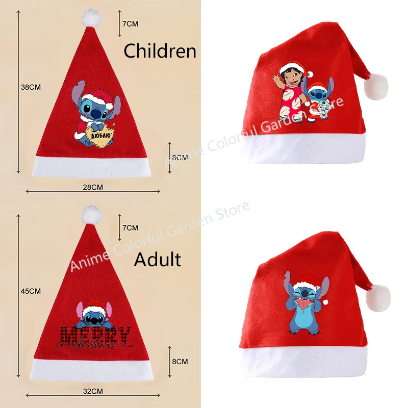 Disney-Chapeau Père Noël Stitch pour Parent et Enfant, Chapeau de Dessin Animé Mignon, Garçons et Bol, Festival, Habillage, Vêtements de Sauna, Casquettes Nouvel An, Cadeaux