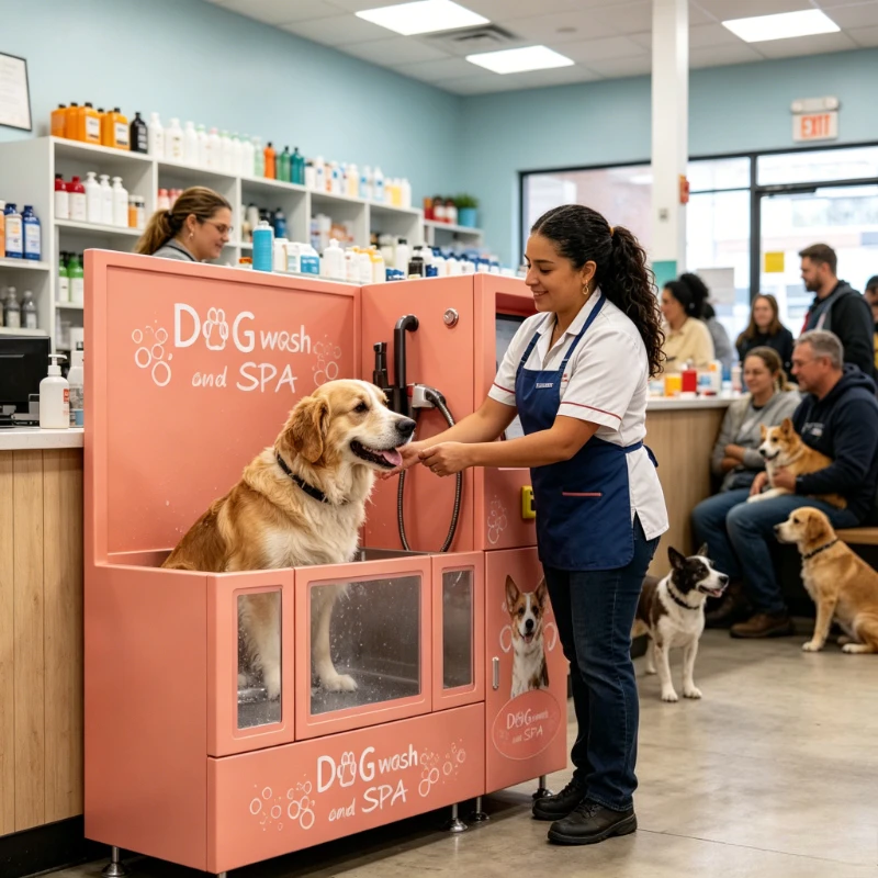 Self-Coin Pet Grooming Washer, Cycle-Selectable Dryer System, Built-in Filter Debris Trap for Retail Pet Salon Space