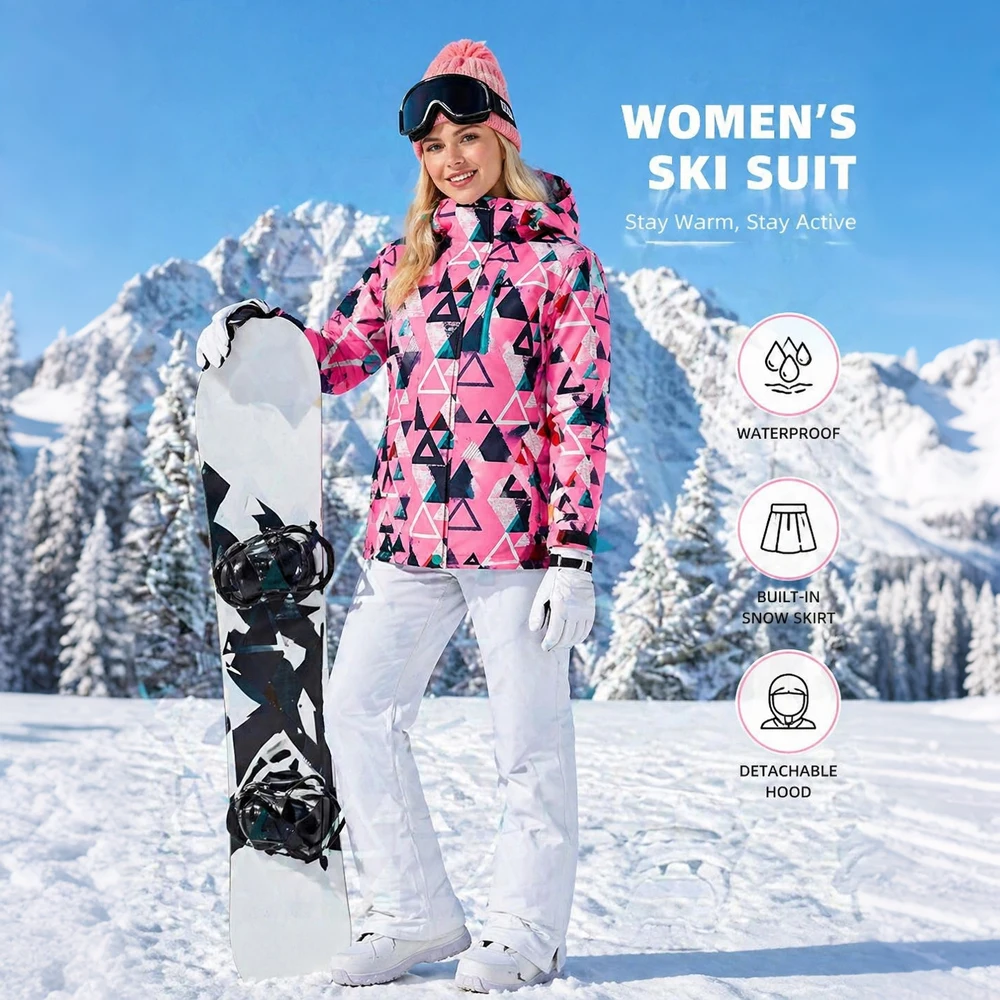 

Women Ski Suit Set Waterproof Windproof with Snow Skirt Winter Outdoor Snowboard Ski Jacket Pants Suit Female Skiing Sportswear