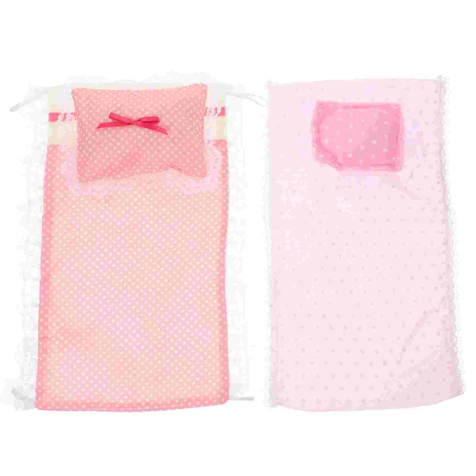 2 Sets Pillow Quilt Accessories Miniature Bedding for House Bedroom Cotton Supplies Decoration