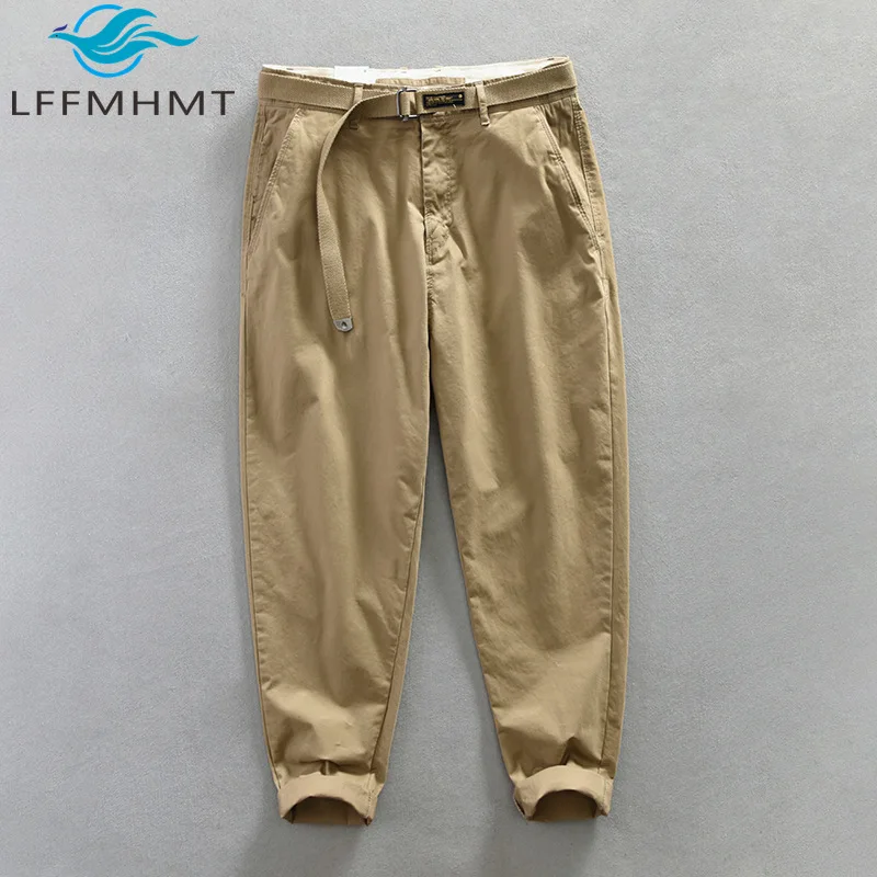 Z617 Men's Cotton Casual Pants Japan Style Spring Fall Fashion Good Quality Solid Color Simple Basic Comfortable Trouser Male