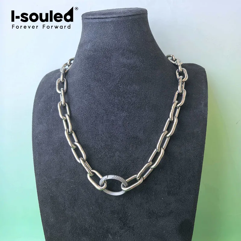 14mm TA1 pure titanium industrial chain necklace, fashionable and simple, with internal push button
