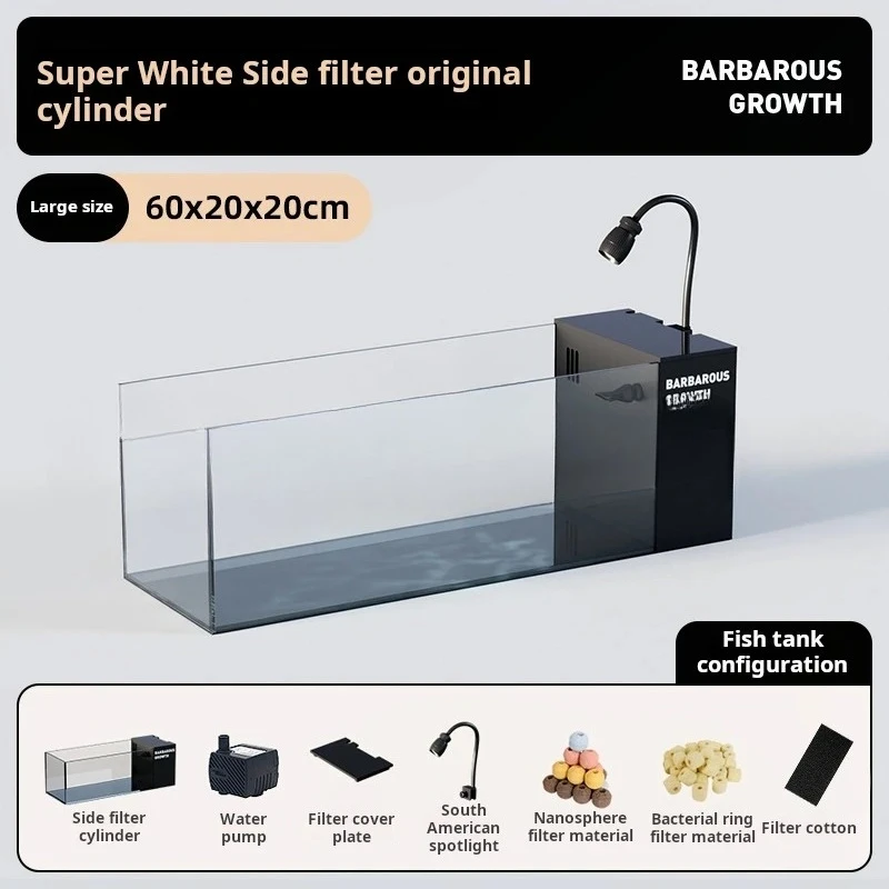 220v Modern Style Ultra White Transparent Glass Rectangular Desktop Aquarium Fish Tank Eco-Friendly Side Filter For Home