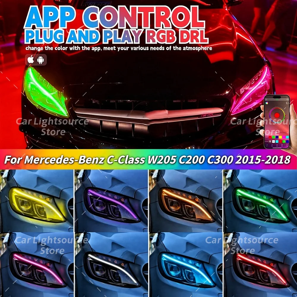 

RGB DRL LED Boards Angel Eyes For Mercedes-Benz C Class W205 C200 C217 C300 C180 APP Control Daytime Running Light Multicolor