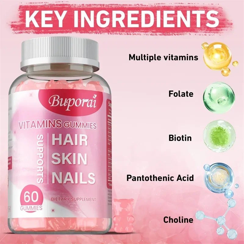 

Hair Skin and Nails Gummies - Antioxidant, Brighten Skin Tone, Increases Skin Elasticity, Promote Hair Growth, Maintain Vitality