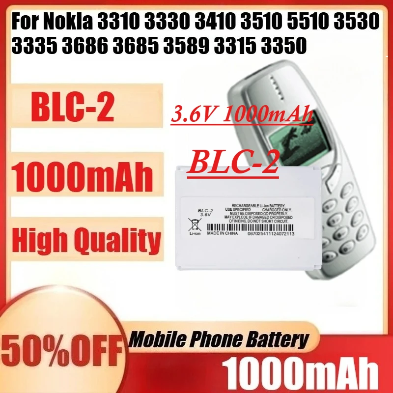 

For Nokia 3310 3330 3410 3510 5510 3530 3335 3686 3685 3589 3315 3350 3510i 6650 6800 6810 3550 5510 New BLC-2 1000mAh Battery