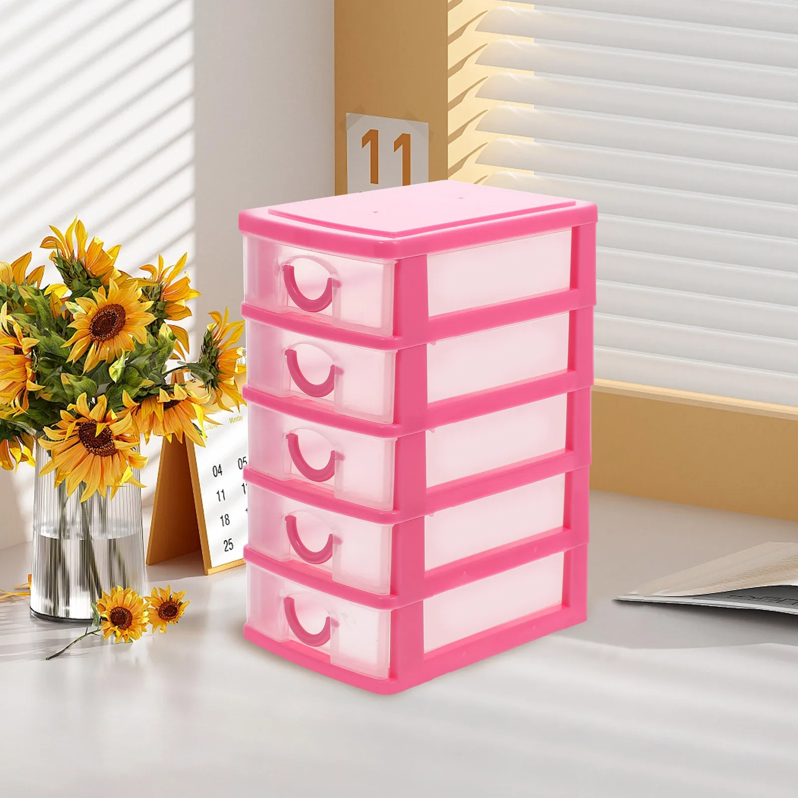 

Clear Plastic 5-Layer Drawer Organizer Transparent Desk Storage for Office Supplies Makeup Jewelry Compact Space Saving Design