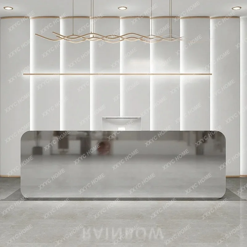 A Mirror Stainless Steel Checkout Page Beauty Salon Reception Desk Simple Modern
