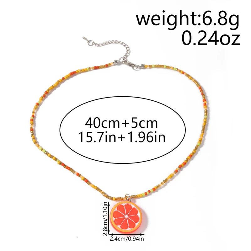 Modische Bunte Handgemachte Perlen-Frucht-Halskette für Frauen Orange Wassermelonen-Anhänger Halskette Mädchen Party Festival Schmuck Geschenke – Detail 4