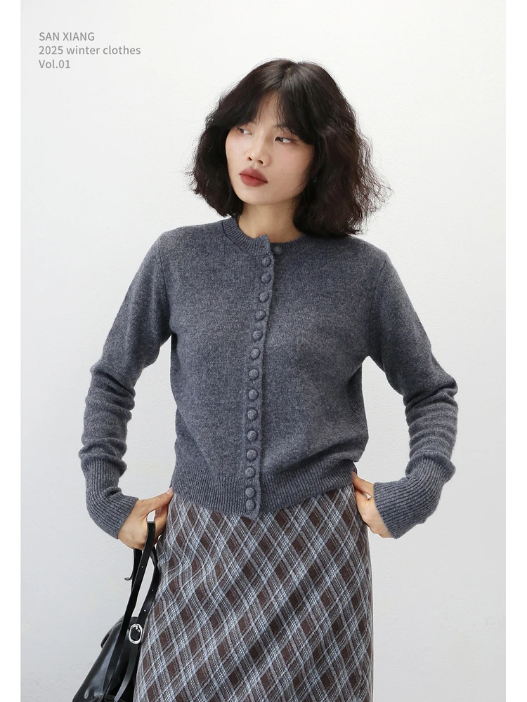 

Женский длинный вязаный свитер Sve круглого цвета на пуговицах 00 шерсть, осень-зима, модная повседневная удобная мягкая цветная блузка