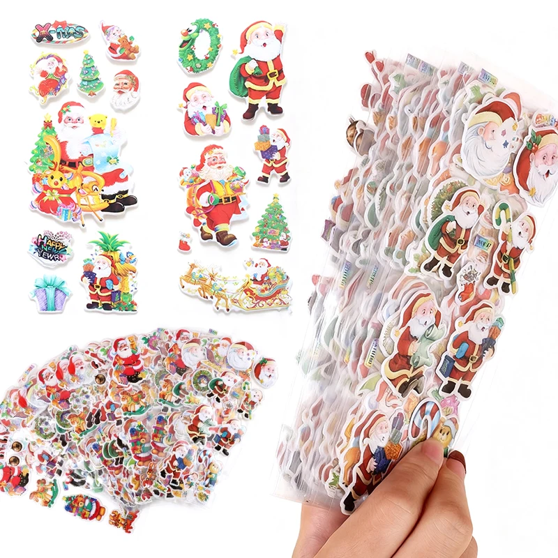 6/12 blätter 3D Puffy Weihnachten Stil Aufkleber Set Zufällig Gemischt Santa Claus Blase Aufkleber DIY Materialien Scrapbooking Aufkleber ZYF