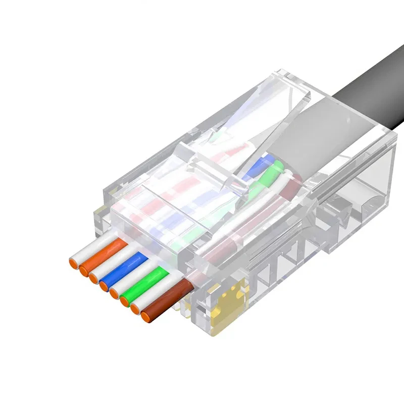 CAT5E/6/7,Rj45 shielded through connector module straight plug,UTP 3/50μgold plated 8P8C, Ethernet LAN cable crimp terminal