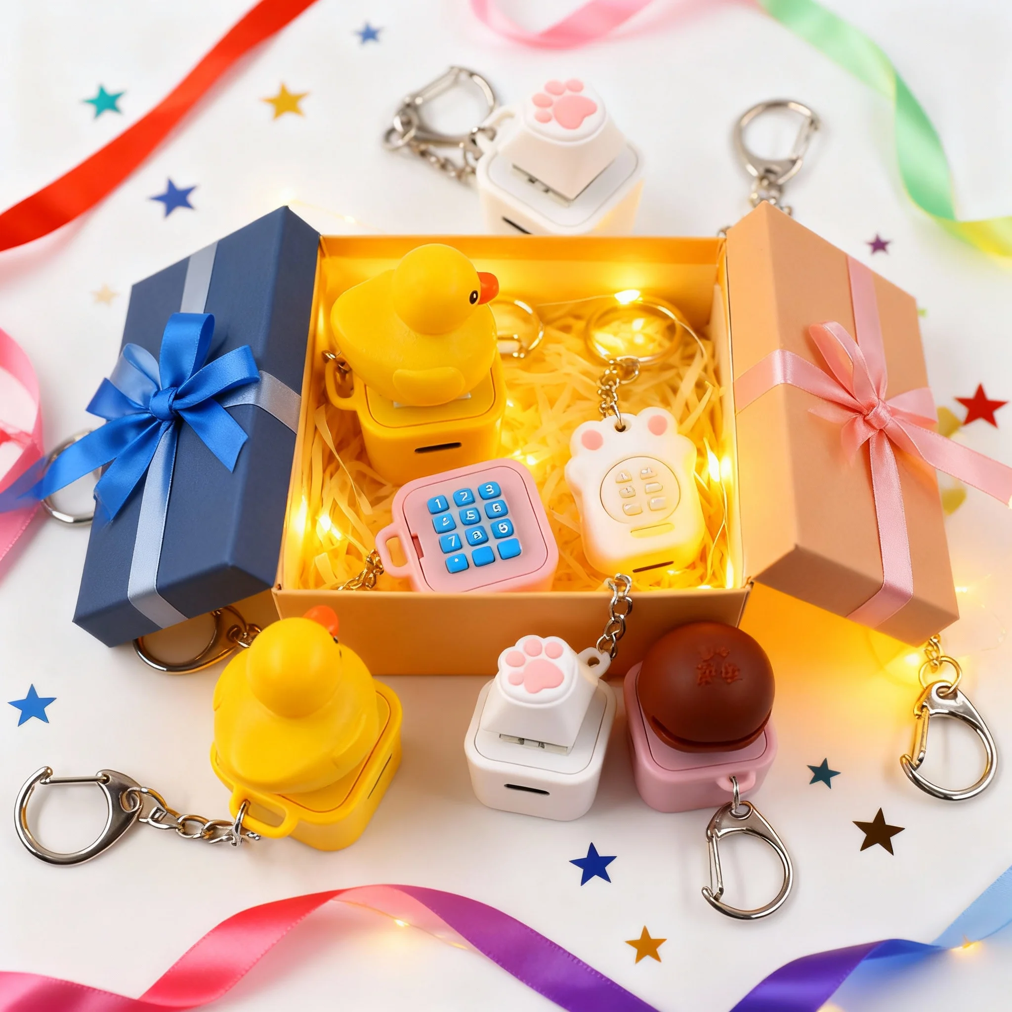 لعبة البطة الدجال تململ، بطة لوحة المفاتيح Keycap منظم حشرجة الموت زر الصوت المفاتيح الزخرفية هدايا عيد الميلاد