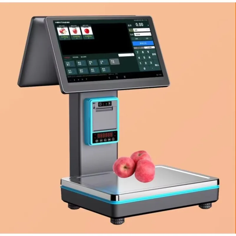 Dual Screen Dual Printer Weighing Cashier Integrated POS System AI Recognition Automatic Weight Calculation Bluetooth Wi-Fi