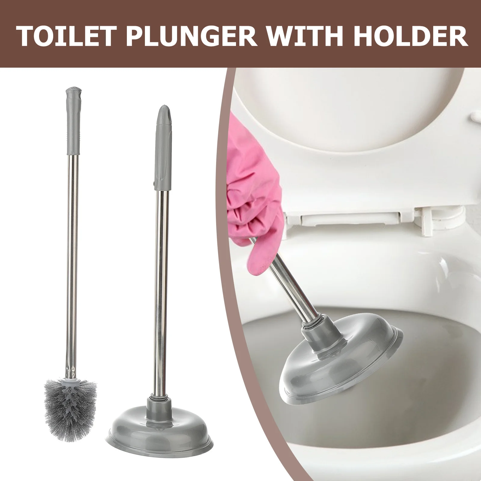 

1Set Powerful Toilet Plunger Brush Set Compact Holder Ergonomic Handle Bathroom Cleaning Soft Bristles Non Scratch Toilet Tool