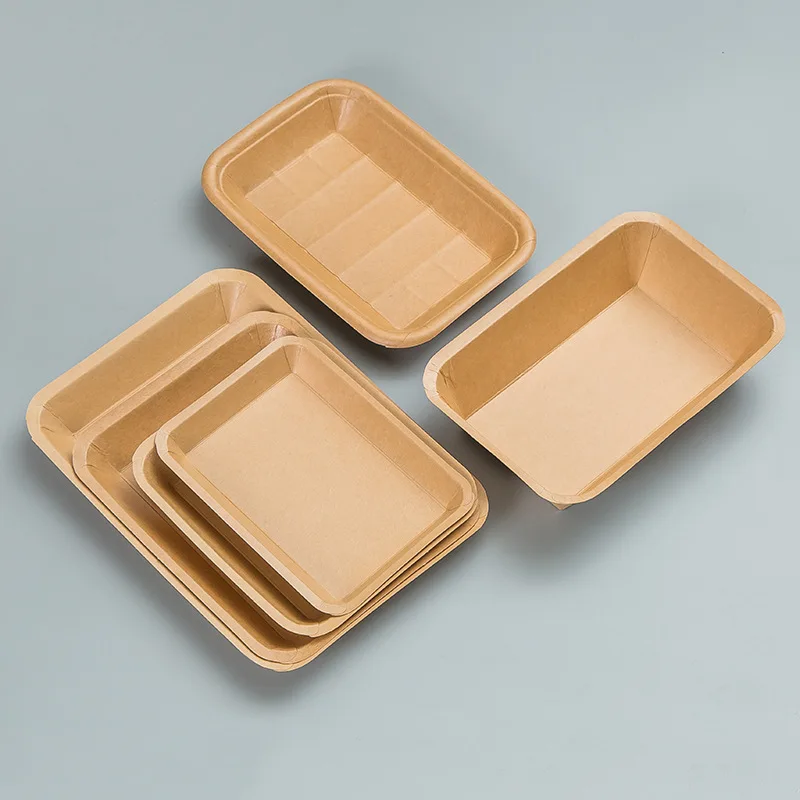 Custom. a Disposable Plate Barbecue Plate Tray Plate Commercial Dish Kraft Rectangular Tray Tableware Party Paper Food Tray