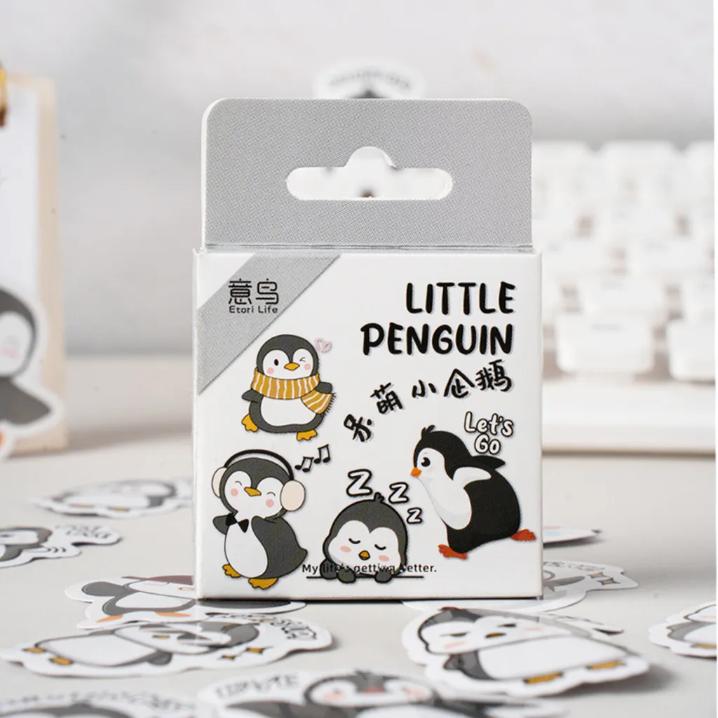 46 Pcs Cute Penguin Boxed DIY Decoration Mini Size Adhesive Paper Stickers for Laptop Planners Scrapbook Diary Notebooks Album