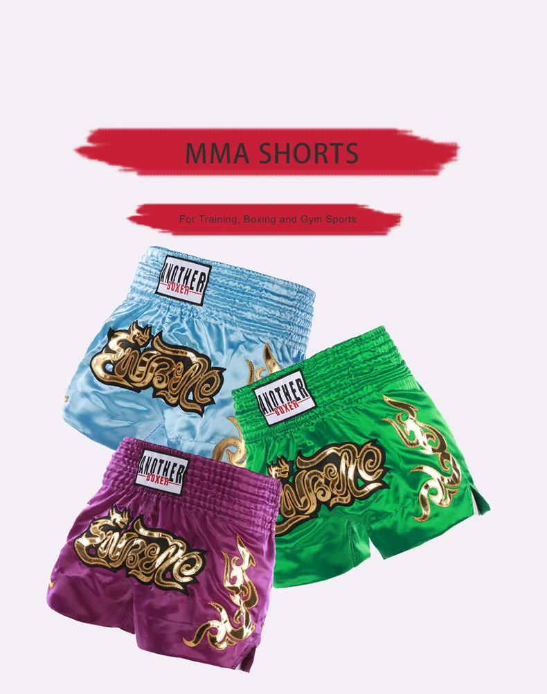 ANOTHERBOXER Muay Thai Shorts, bestickte MMA-Kampfkleidung für Männer, Frauen, Kinder, günstige Box-Trainingshose – Detail 2