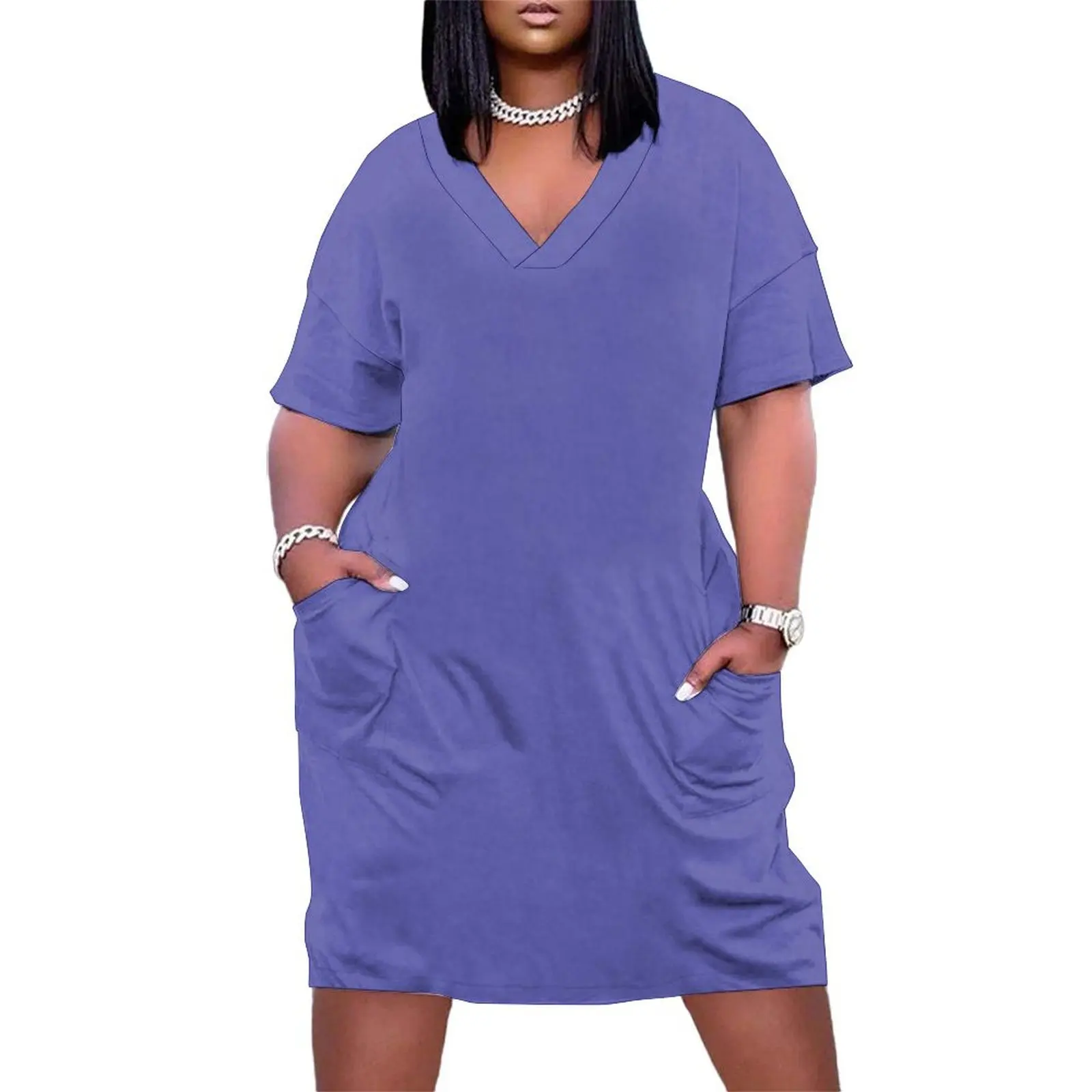 

Pantone Color Of The Year 2022 - Very Peri Plush Loose Pocket Dress women's clothing trend 2025 evening dresses luxury 2025