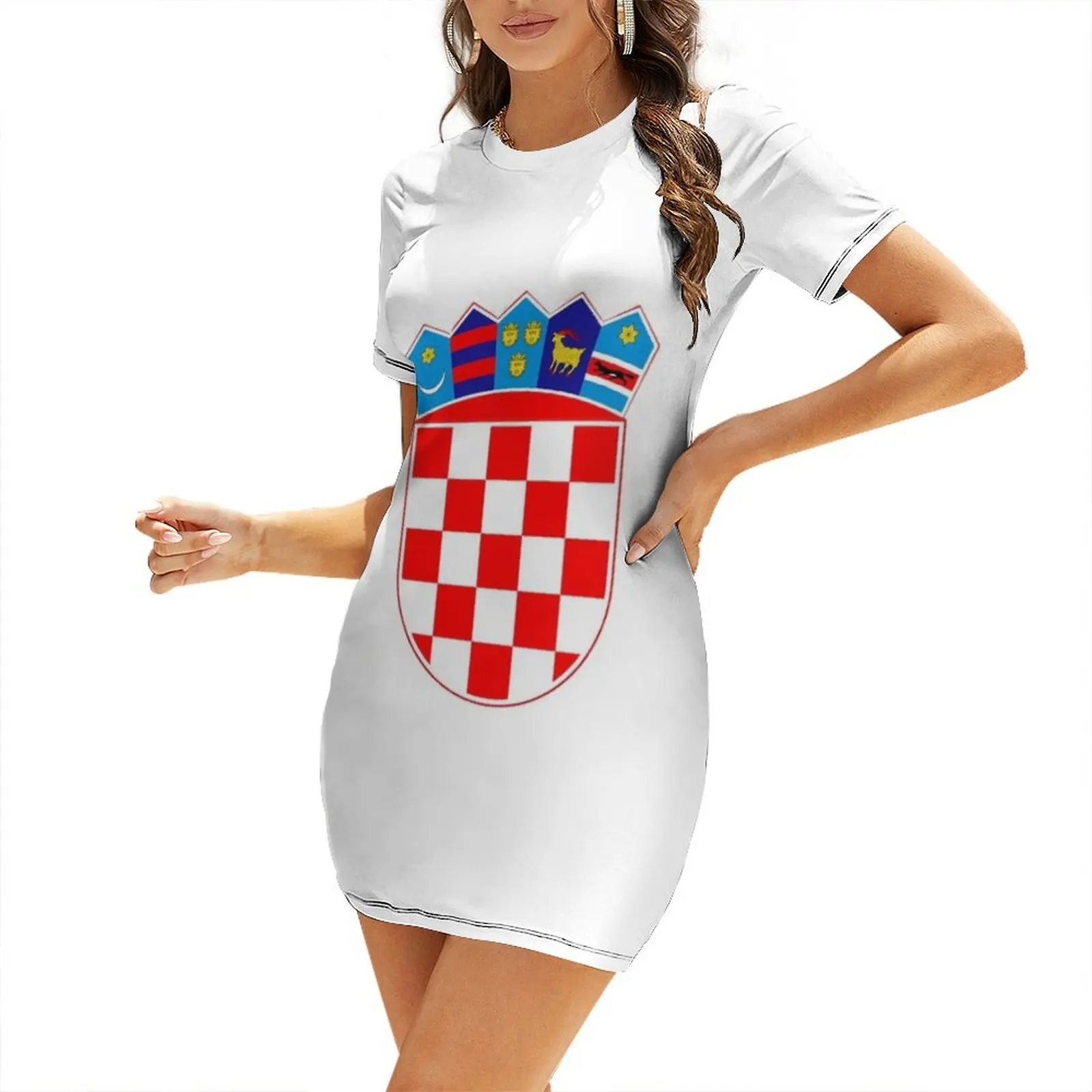 

Croatian Emblem / Flag Short-Sleeved Dress Woman fashion Female dress Evening gown summer dress for women 2025