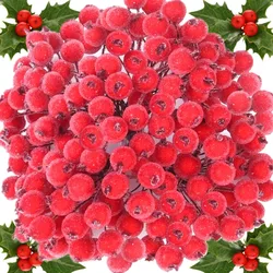 300/20pcs Artificial Christmas Holly Berries Double Head Fake Frosted Berry Stamen for Xmas Tree Ornaments Party Decor Supplies