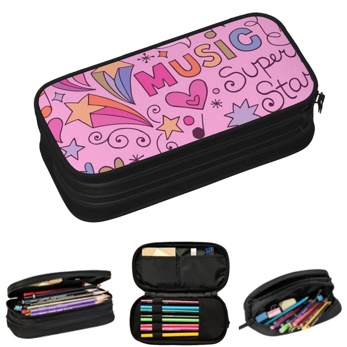

Music Themed With Music And Treble Clef Pencil Cases for Students Gifts Pen Box Pencil Bag Large Capacity Pencil Pouch
