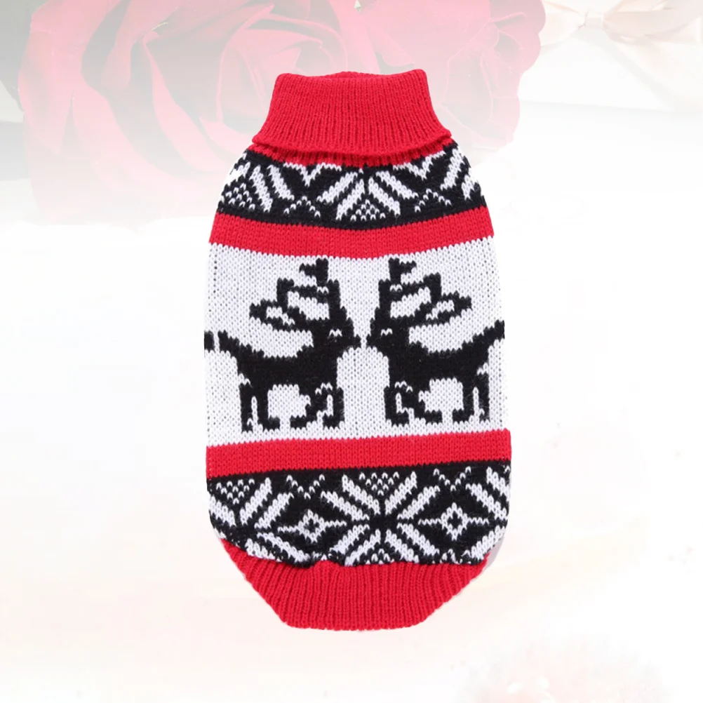 

Pet Christmas Reindeer Sweater Turtleneck Pattern Adorable Puppy Clothes Warm Winter Costume Party Supplies Size Xl Red