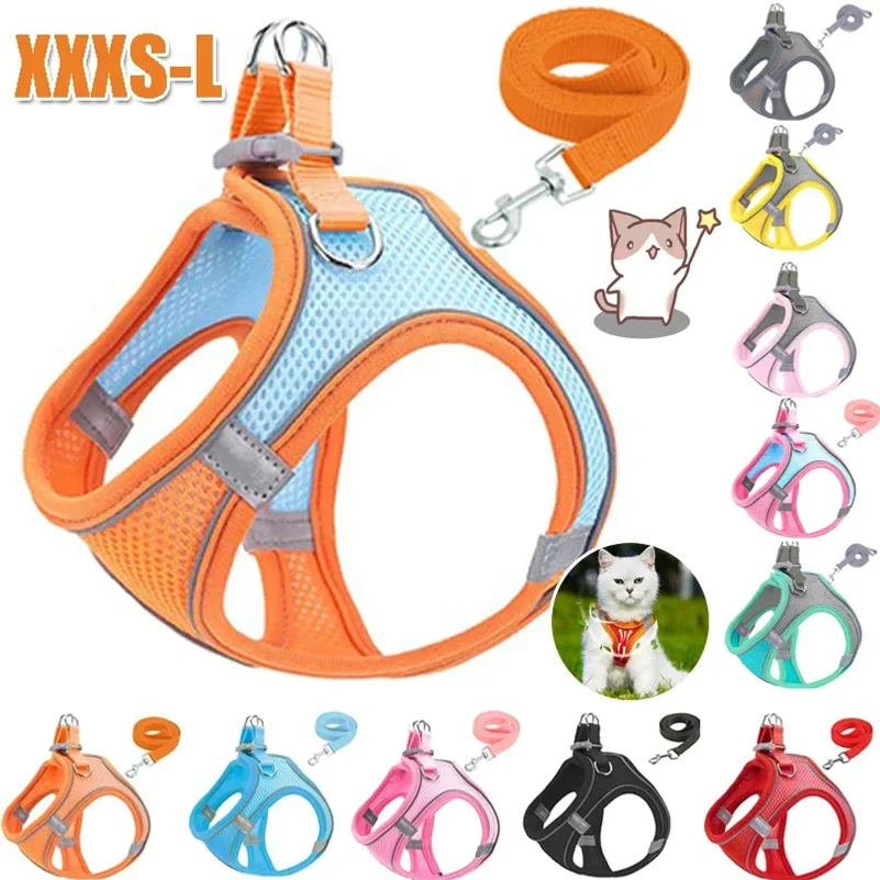 Reflective Dog Harness And Leash Set Adjustable Breathable Vest_voghion.com