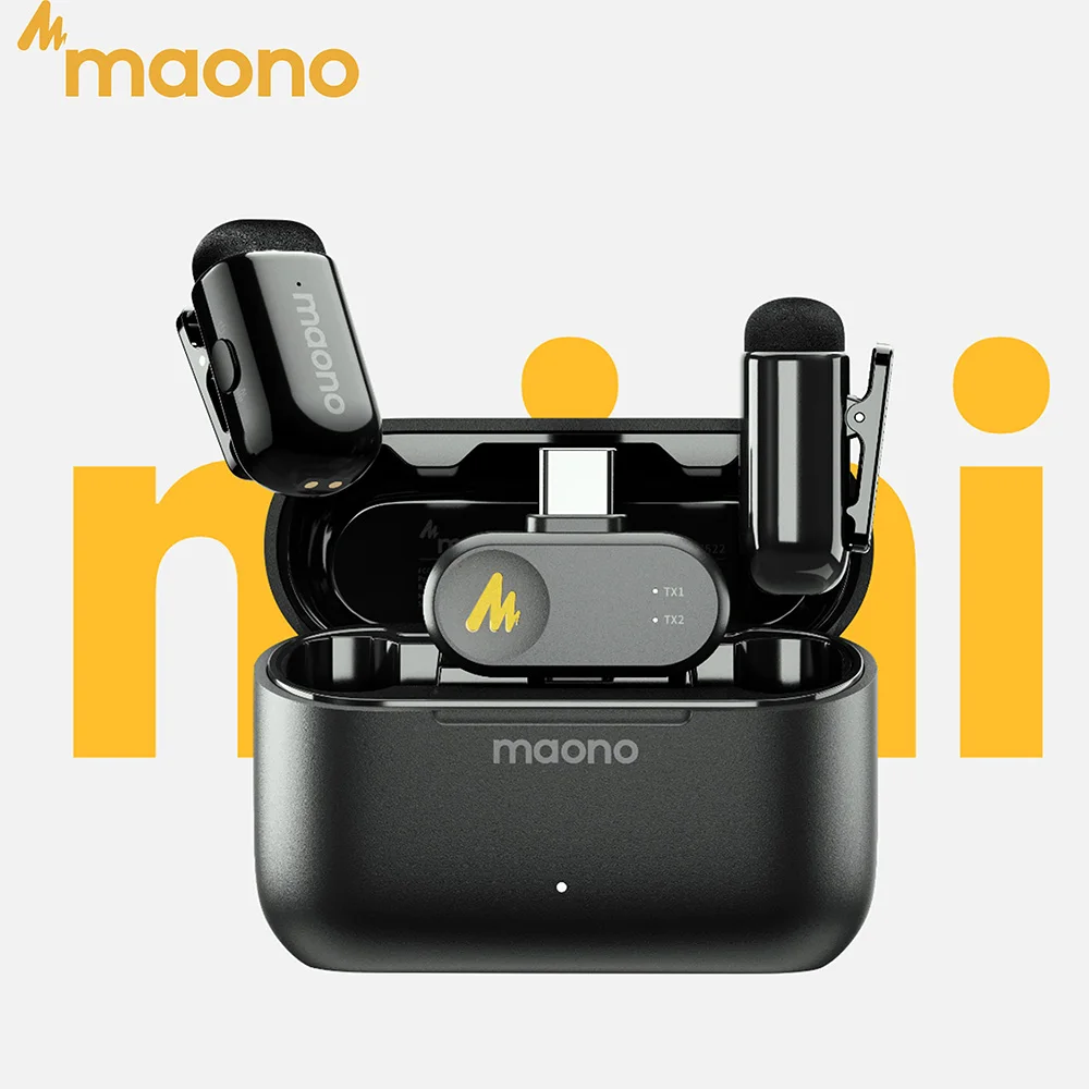 MAONO T1 Mini Wireless Lavalier Microphone Lapel Mini Mic Pro Sound for  iPhone 16/15, Android, Tablet and PC with AI Noise Cancellation Auto Clipping Maono Link App Control Remote Control Shooting MFI Certified for Interviews Video Recording Vlogging