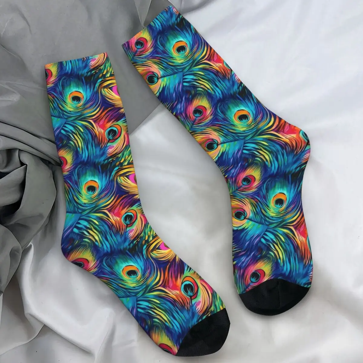 

Мужские носки, радужные чулки с павлиньими перьями и животным принтом, осенние готические мягкие носки, велосипедные нескользящие носки на заказ