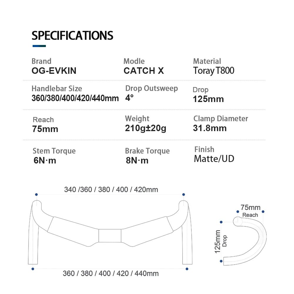 OG-Evkin HB-CATCH Aero Carbon Road Handlebar 31.8mm 360/380/400