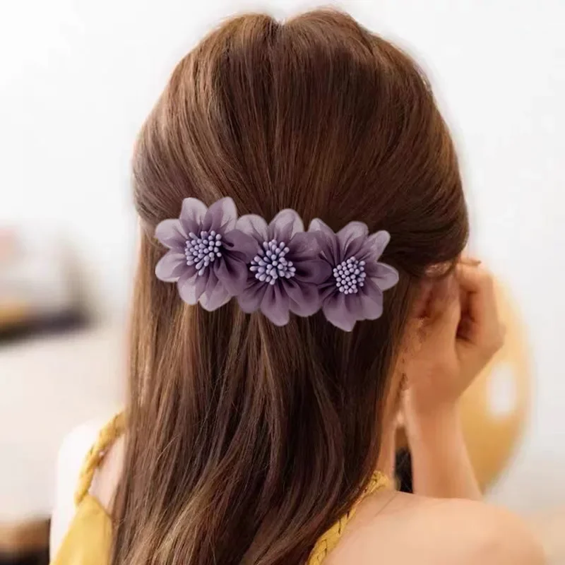 

Fashion Silk Yarn Flower Hairpin Hair Accessories for Women Retro Elegant Spring Clip Mom's Headwear Hair Clips for Girls Gift