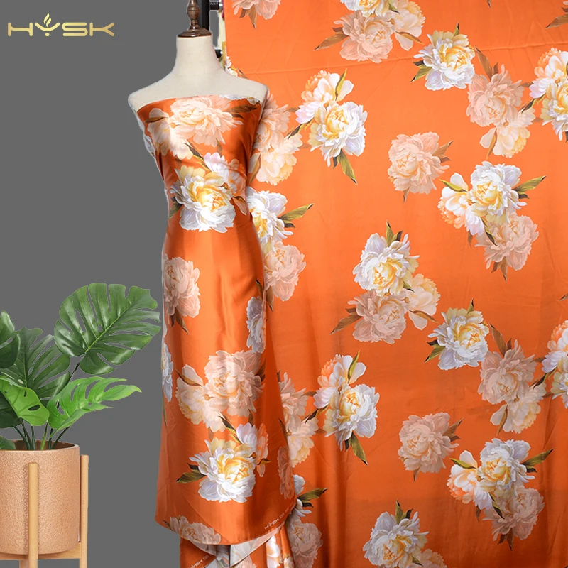 HYSK 100 pure mulberry silk satin fabric print digital vegan organic elegant designer diy woven indonesia for silk kaftans E2759