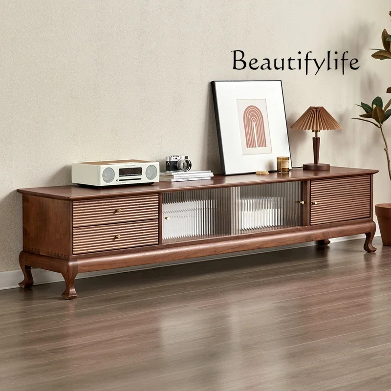 

North American black walnut retro TV cabinet, simple modern home living room floor-to-ceiling TV cabinet