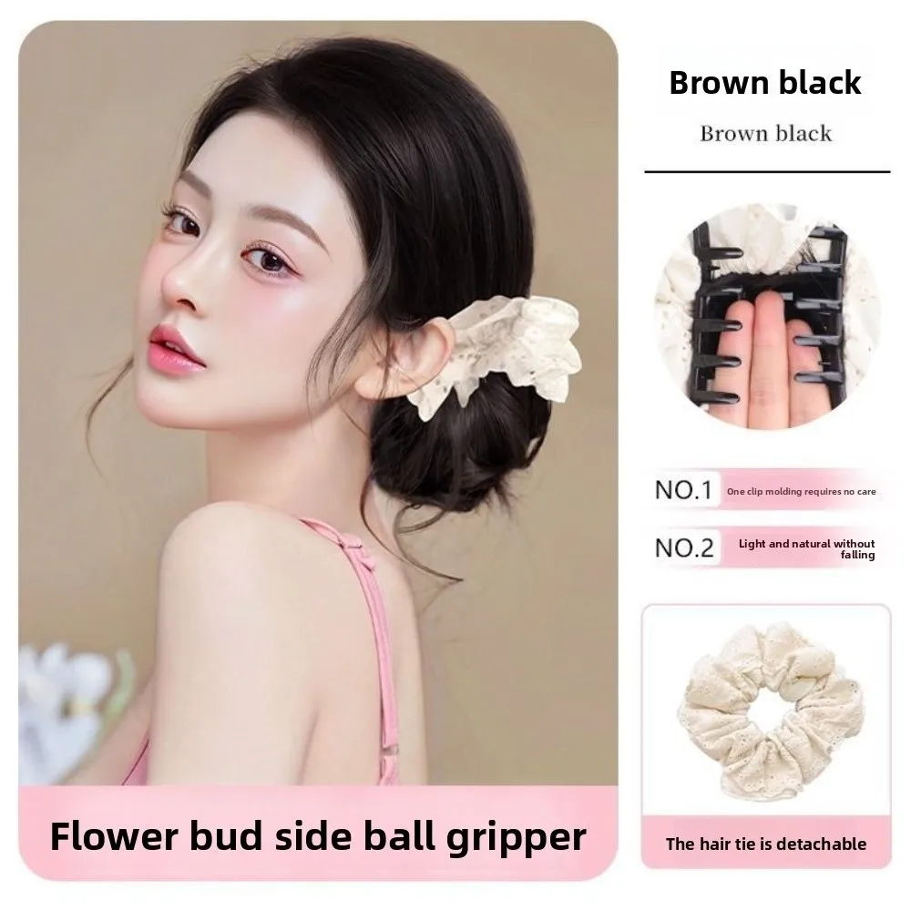 

New Synthetic Hair Bun Claw Clip with Lace Hair Tie Black Wig Hair Clip Scrunchies Fluffy Bun Head Wig Women