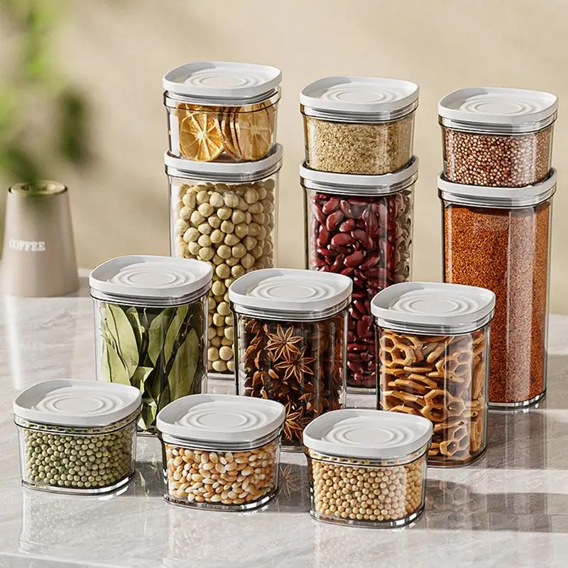 Transparent Food Storage Pots Sealed Container Easy Visibility Cereal Organizer Dispenser Kitchen Pantry Multigrain Storage tins