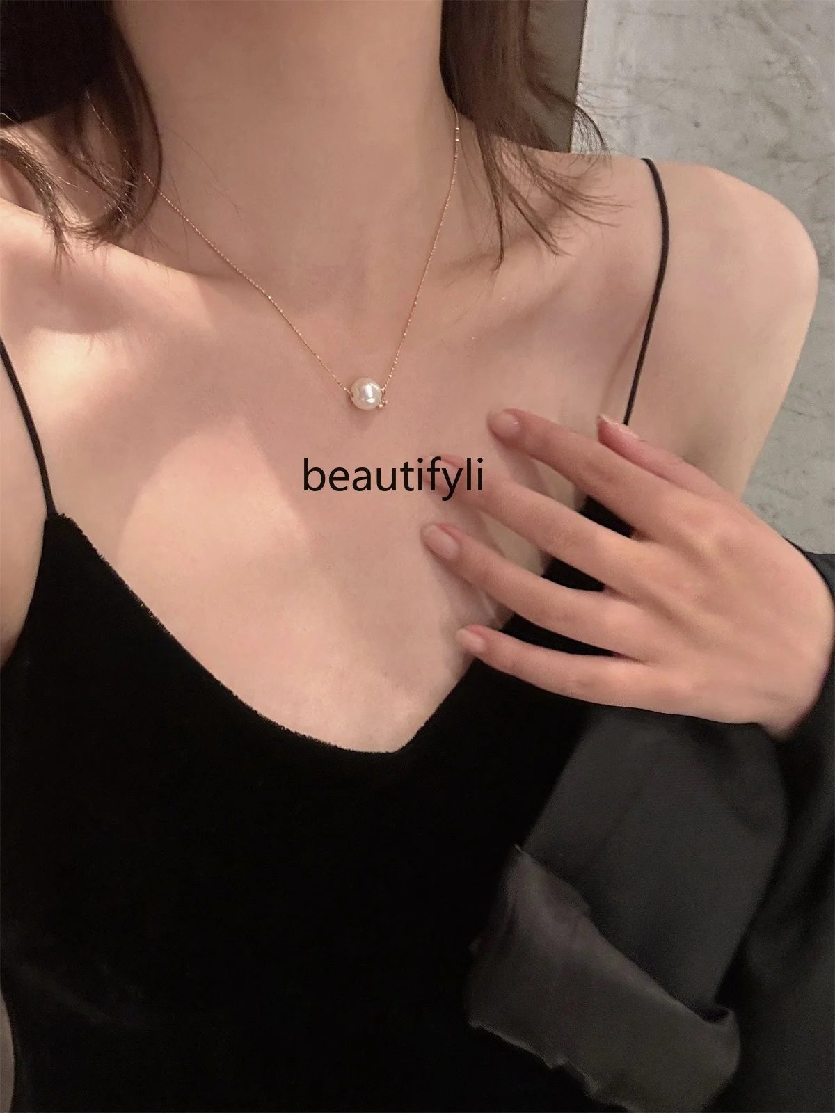 Single natural pearl necklace light luxury high sense S925 sterling silver zircon simple versatile collarbone chain women